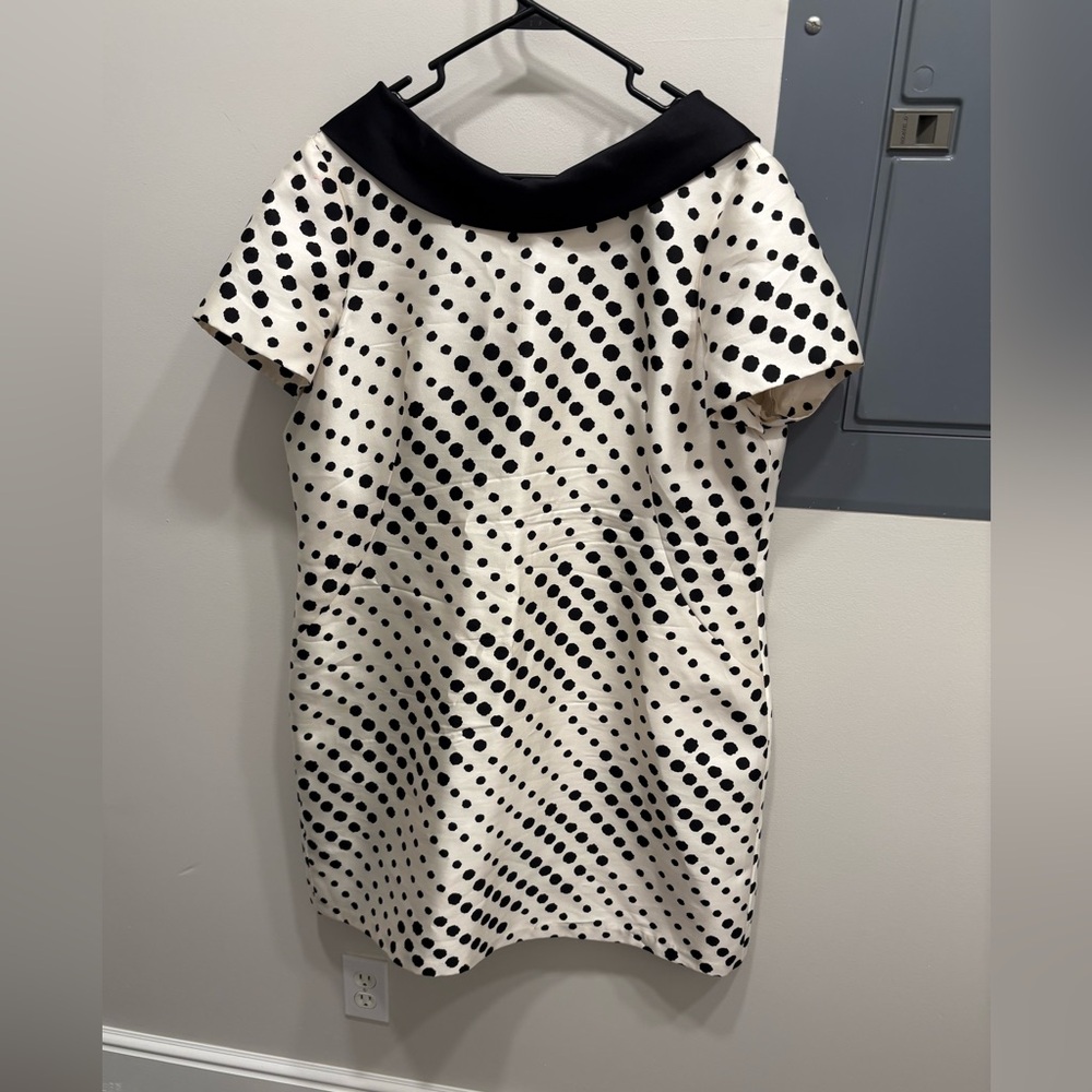 Frascara Graduated Dots Silk Blend Cocktail Dress with Black Collar Size 16.